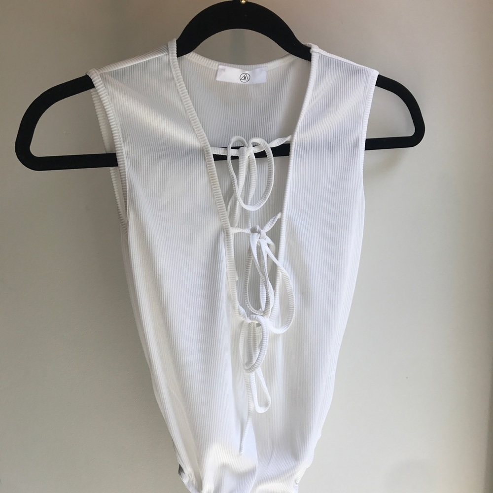 NWOT Missguided White Ribbed Lace Up Bodysuit
